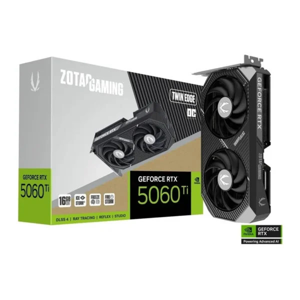 ZOTAC GAMING GeForce RTX 5060 Ti Twin Edge OC Graphics Card, 16GB GDDR7 128-Bit Memory, 2602 MHz Engine Clock, 28 Gbps Memory Clock, 4608 CUDA Cores, – Main image ZOTAC GAMING GeForce RTX 5060 Ti Twin Edge OC Graphics Card, 16GB GDDR7 128-Bit Memory, 2602 MHz Engine Clock, 28 Gbps Memory Clock, 4608 CUDA Cores, – Main image