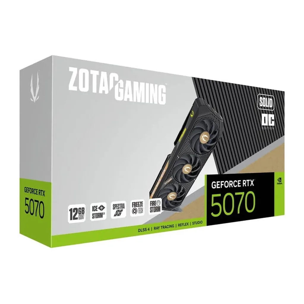 ZOTAC GAMING GeForce RTX 5070 SOLID OC Graphics Card, 12GB GDDR7 192-Bit Memory, 2542 MHz Engine Clock, 28 Gbps Memory Clock, 6144 CUDA Cores, PCI Exp – Gallery image 6 ZOTAC GAMING GeForce RTX 5070 SOLID OC Graphics Card, 12GB GDDR7 192-Bit Memory, 2542 MHz Engine Clock, 28 Gbps Memory Clock, 6144 CUDA Cores, PCI Exp – Gallery image 6
