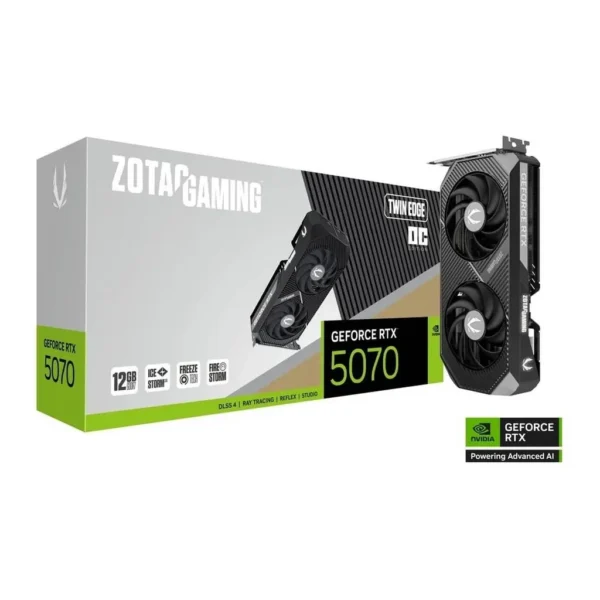 ZOTAC GAMING GeForce RTX 5070 Twin Edge OC Graphics Card, 12GB GDDR7 192-Bit Memory, 2542 MHz Engine Clock, 28 Gbps Memory Clock, 6144 CUDA Cores, PCI – Main image ZOTAC GAMING GeForce RTX 5070 Twin Edge OC Graphics Card, 12GB GDDR7 192-Bit Memory, 2542 MHz Engine Clock, 28 Gbps Memory Clock, 6144 CUDA Cores, PCI – Main image