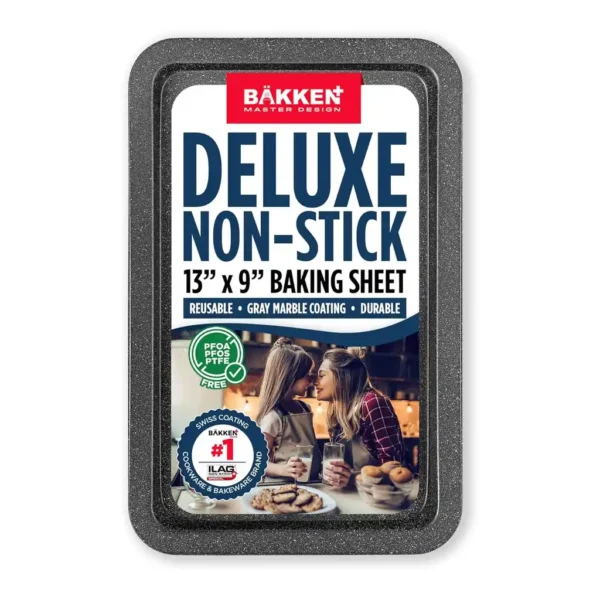 021458ff-b105-42d2-8e08-234224edd2d6.jpg Bakken- Swiss - BAKKEN Nonstick Cookie Sheet – 13.18x8.66" Carbon Steel Baking Tray, Oven Safe, PTFE/PFOA Free - Gray Marble