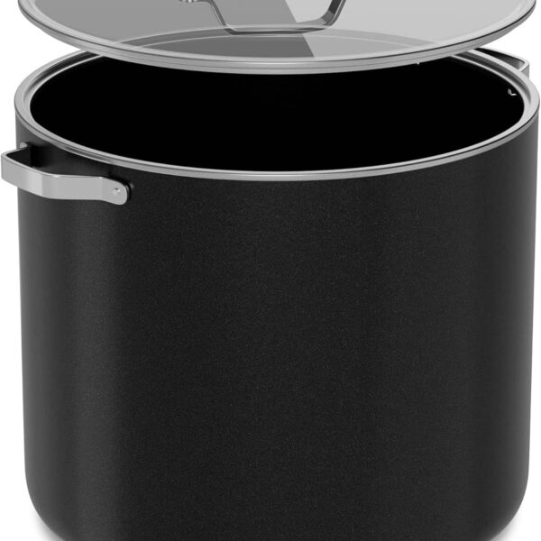 02201847-6548-4641-b1a5-27caf2fea3e6.jpg Bakken- Swiss - 12.5 Qt Aluminum Stock Pot, Nonstick Ceramic Coating, PTFE & PFAS Free, Oven Safe 500°F, SS Handles, Glass Lid - Black