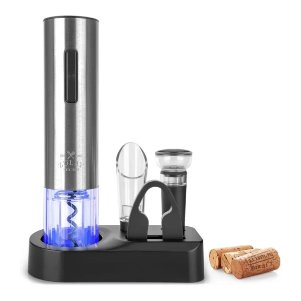 03ec0b52-e275-4360-9d9c-529a39708bd8.jpg Zulay Kitchen - Rechargeable One Touch Electric 4-in-1 Wine Bottle Opener Set - Silver