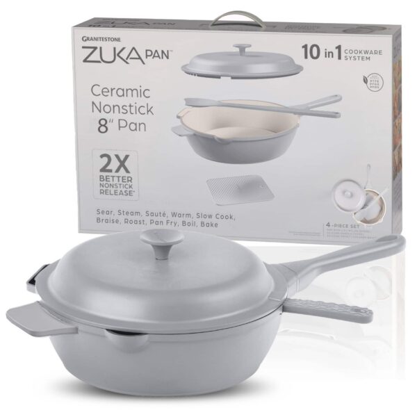 041cf385-14e7-477b-b0a5-69a23efa0afe.jpg Granitestone - Zuka Everyday Pan 8" Grey Nonstick Multi-Functional Saute Pan with Lid and Nylon Spoon - Gray