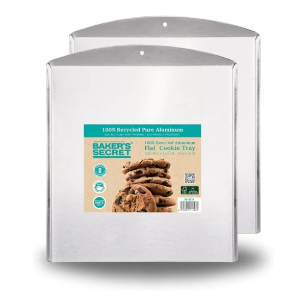 04357766-0000-4757-84e6-0fd39b744ab6.jpg Baker's Secret - Commercial Grade Natural Pure Aluminum 2-Pack Cookie Sheet, 16" x 13.8" x 0.1" - Silver