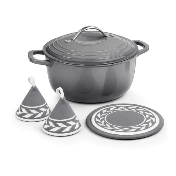 051e9c1e-c1fe-4d0d-bd6b-ea81725e9a12.jpg Winado - 5 QT Enameled Cast Iron Dutch Oven with Lid & Heat-Resistant Gloves & Pot Mat Compatible with All Cooktops for Braising - Gray
