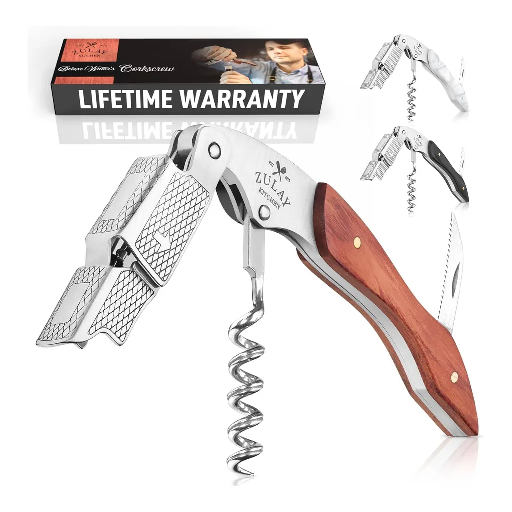 051f859e-0814-43d0-828a-e9c520dd8dc7.jpg Zulay Kitchen - Corkscrew Wine Opener with Foil Cutter & Cap Remover - Rosewood Handle