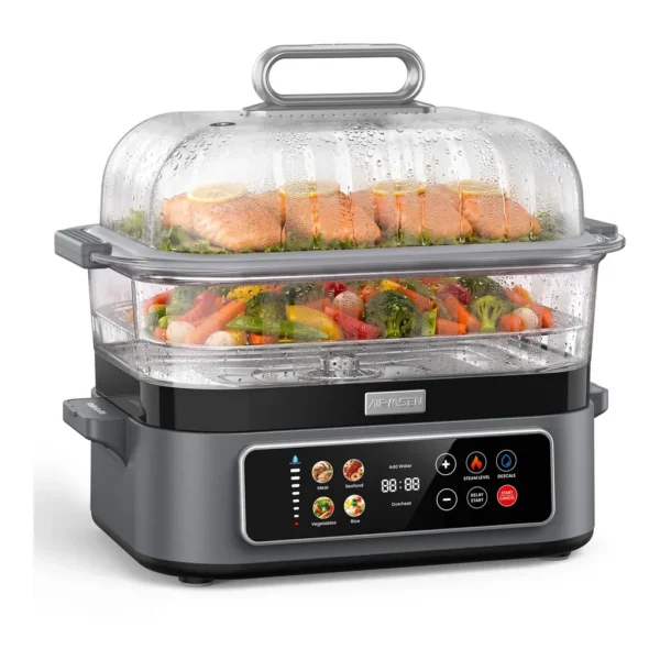 06b06f2a-a44b-4e77-9dbd-dd6e8dad2628.jpg AIRMSEN TL-S6B 12.7QT Glass Food Steamer, 1200W Electric Veggie Steamer, 12H Delay & Auto Warm, BPA-Free, Dishwasher-Safe Parts – Gray