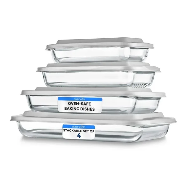 07418415-41b8-4be5-b012-67a917f0d480.jpg SereneLife - 8-Piece Glass Baking Dish with Lids Set - (4 Heavy Duty Rectangular Glass Baking Pan with 4 BPA-Free Lids)