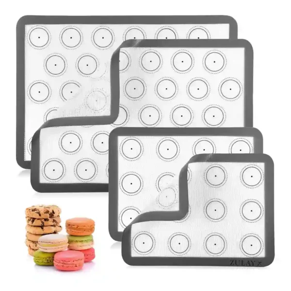 08362943-e96a-4800-89a1-4af900c94845.jpg Zulay Kitchen - (Set of 4) Silicone Baking Mat - Macaron Silicone Baking Mats With Pre-printed Template Design - Gray