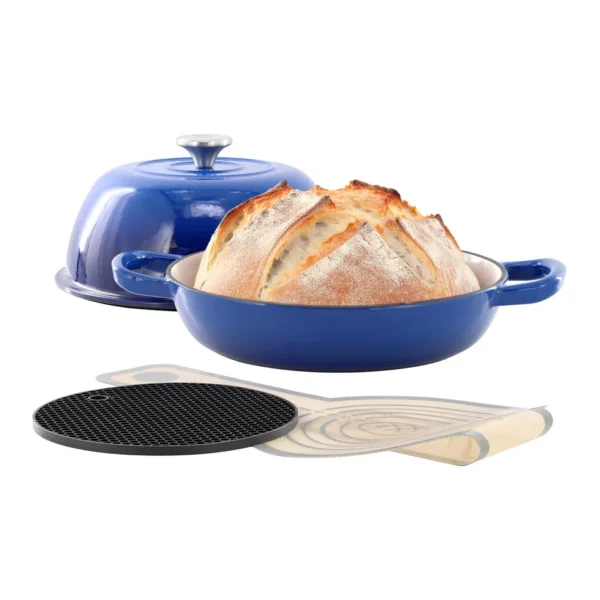 0a8a3148-9b03-4004-b5a7-3b21fce5681b.jpg MegaChef - 6 Quart Enameled Cast Iron Bread Pot in Blue with Baking Mat