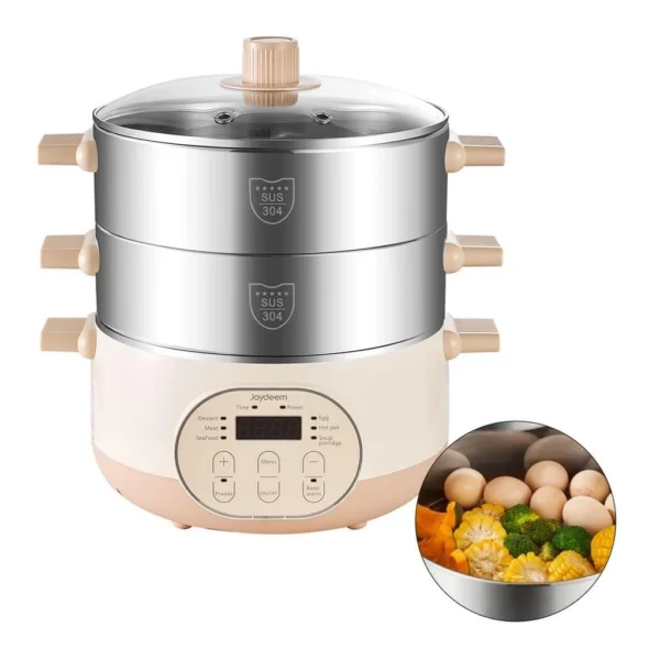 0ac28db6-86b6-47e6-b0d5-982bde21f106.jpg JOYDEEM JD-DZG15B Electric Food Steamer for Cooking, 2-Tier Stainless Steel Vegetable & Food Steamers, 15L/15.9 qt Large Capacity – Yellow