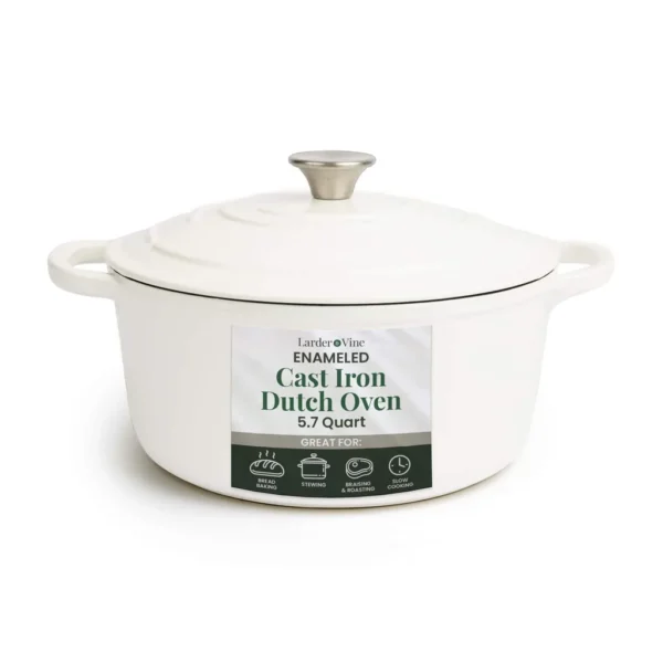 0ba01452-2e1e-47bb-ad82-92dfa1616e1f.jpg Larder & Vine - 5.7 qt Enameled Cast Iron Dutch Oven with Lid - White