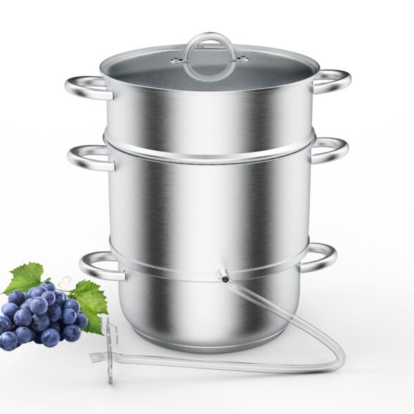 0c47f23c-4f08-4c15-96c8-7a5db21a1bd8.jpg Winado - 11 Quart Juice Steamer Stainless Steel with Tempered Glass Lid Clamp, Loop Handles for Restaurant Soup, Juice & Steaming - Silver