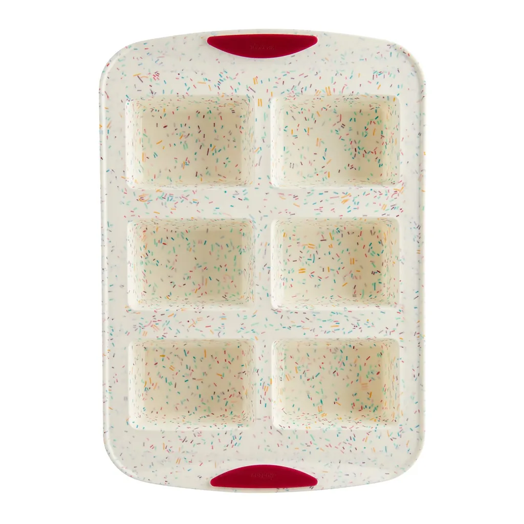 0cbe1c4c-dab1-44f1-9996-8ae59d951142.jpg Trudeau - Structure Silicone 6 Cavity Mini Loaf Pan, Confetti/Fuchsia - White