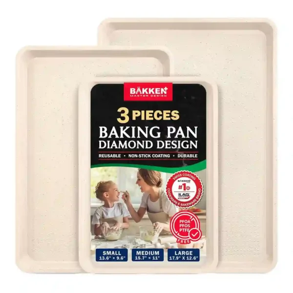 0de727f9-1d5f-42ab-a58d-3b8decb11915.jpg Bakken- Swiss - BAKKEN 3-Piece Cookie Sheet Set – Nonstick, Oven Safe to 450°F, PFOA/PFOS/PTFE Free, Diamond Base - White Marble