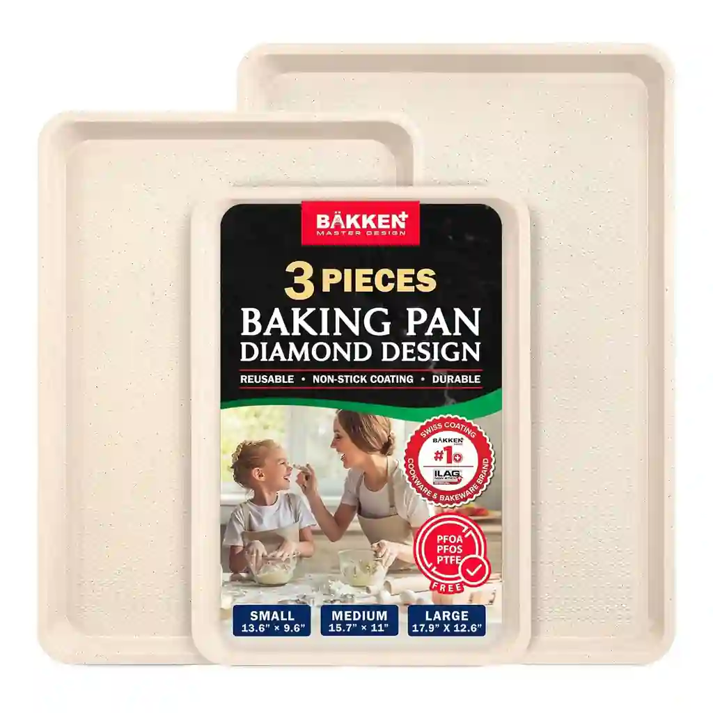 0de727f9-1d5f-42ab-a58d-3b8decb11915.jpg Bakken- Swiss - BAKKEN 3-Piece Cookie Sheet Set – Nonstick, Oven Safe to 450°F, PFOA/PFOS/PTFE Free, Diamond Base - White Marble