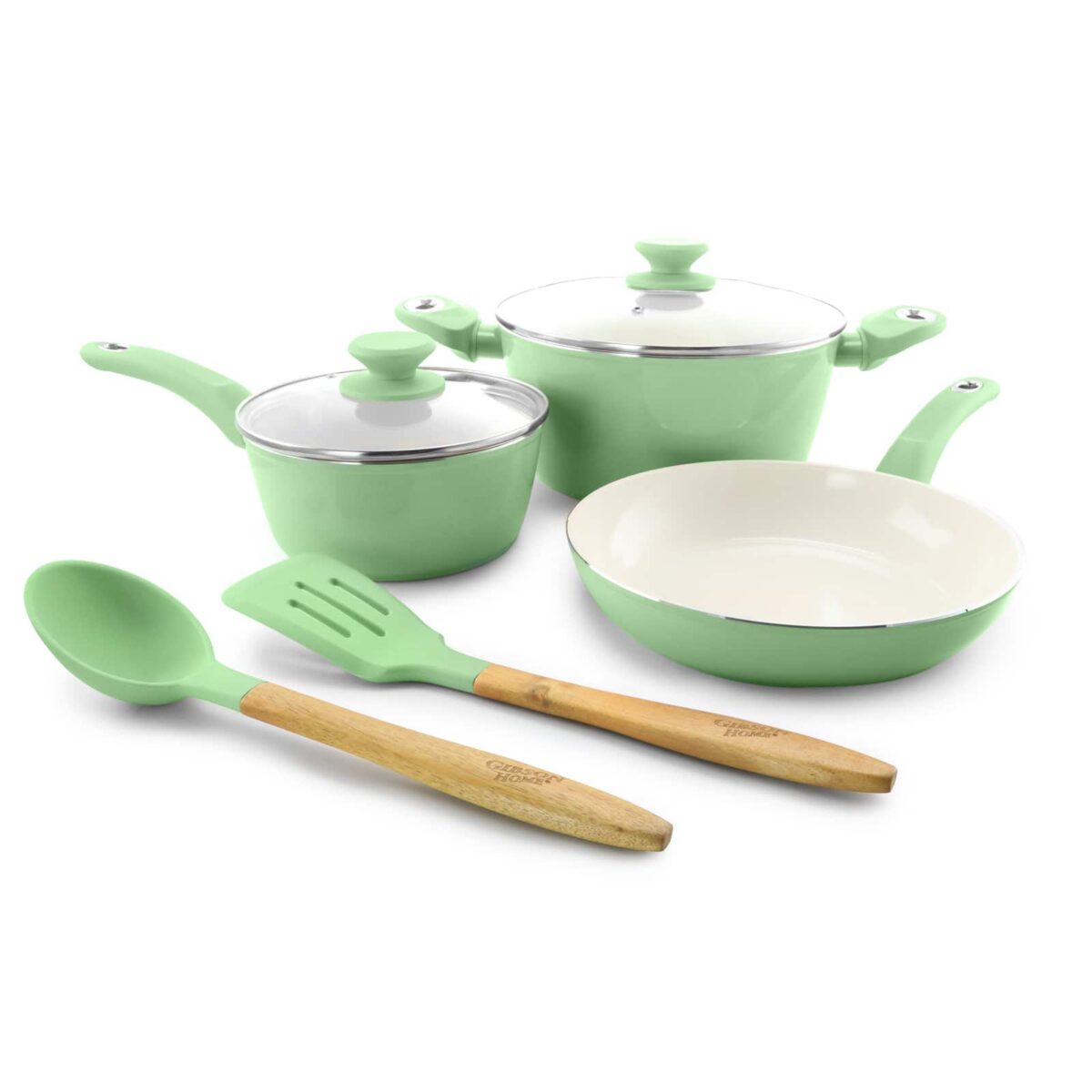 0e53f944-a47e-4154-81fe-881e276a4d0a.jpg Gibson - Home Plaza Cafe 7 Piece Essential Core Aluminum Cookware Set - Mint