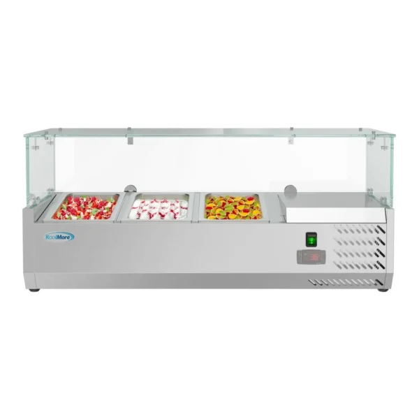 0f39f17d-a8fc-4644-aded-1a47307a14fc.jpg Koolmore - 40 in. Three Pan Refrigerated Countertop Condiment Prep Station - SCDC-3P-SSL - Stainless Steel