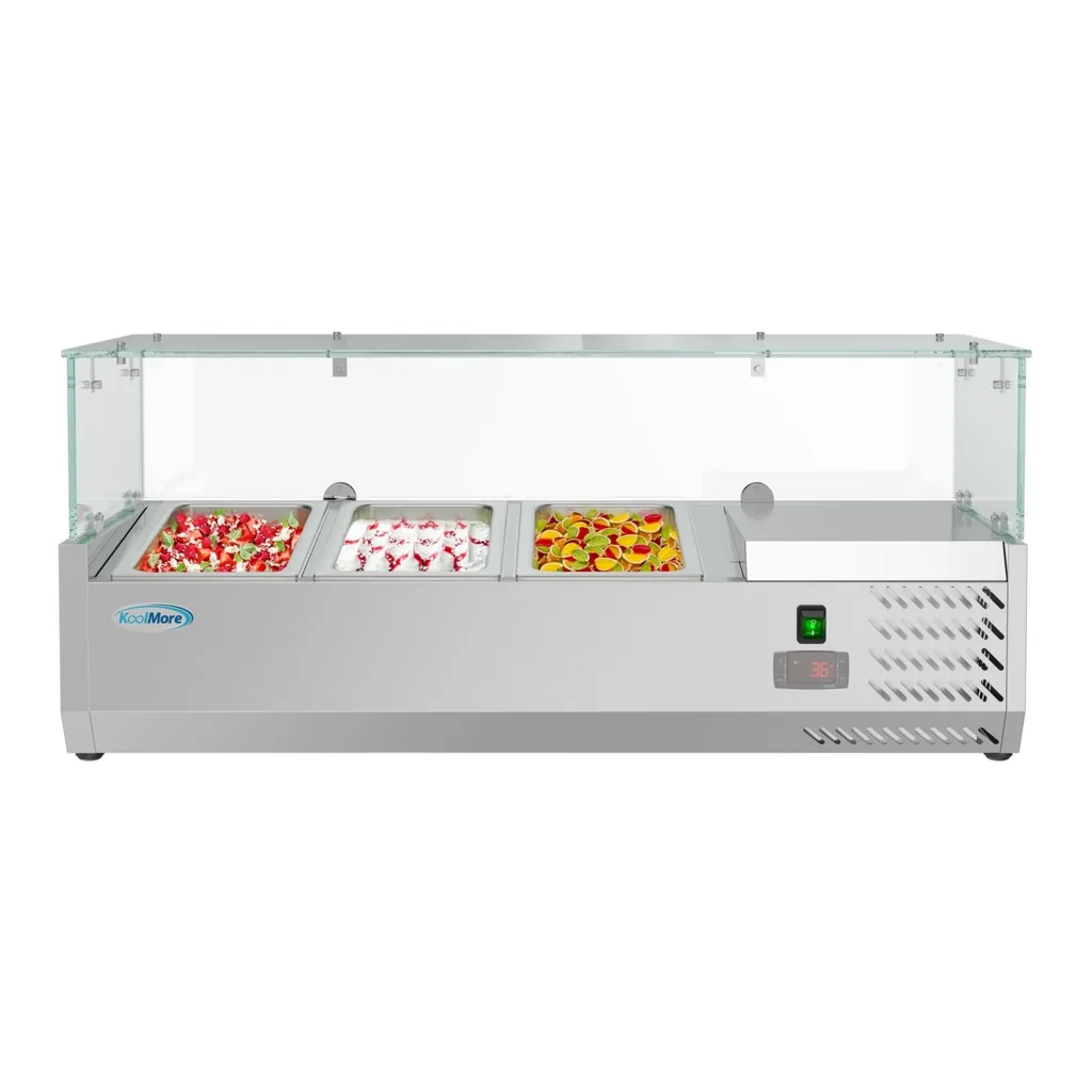 0f39f17d-a8fc-4644-aded-1a47307a14fc.jpg Koolmore - 40 in. Three Pan Refrigerated Countertop Condiment Prep Station - SCDC-3P-SSL - Stainless Steel