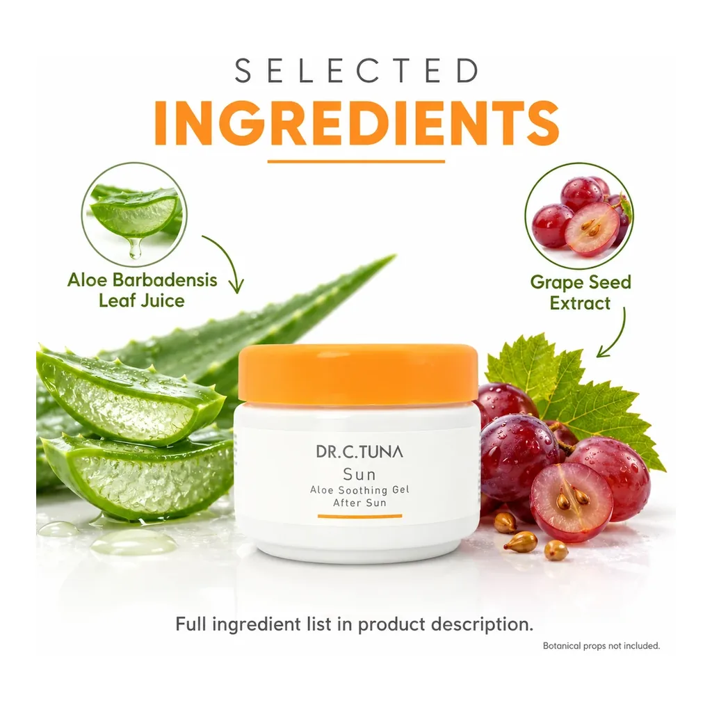 FARMASI Dr. C. Tuna Sun Aloe Soothing Gel After Sun – Selected ingredients: aloe leaf juice and grape seed extract FARMASI Dr. C. Tuna Sun Aloe Soothing Gel After Sun – Selected ingredients: aloe leaf juice and grape seed extract