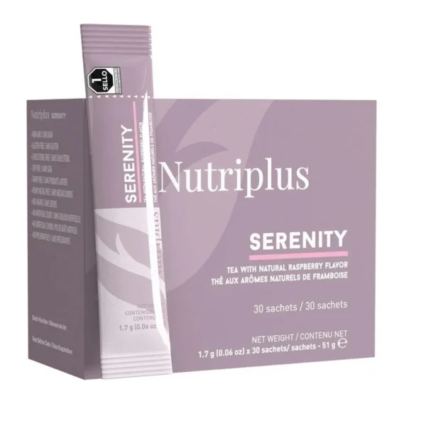FARMASI Nutriplus Serenity Raspberry Tea – Official box and sachet on white background FARMASI Nutriplus Serenity Raspberry Tea – Official box and sachet on white background