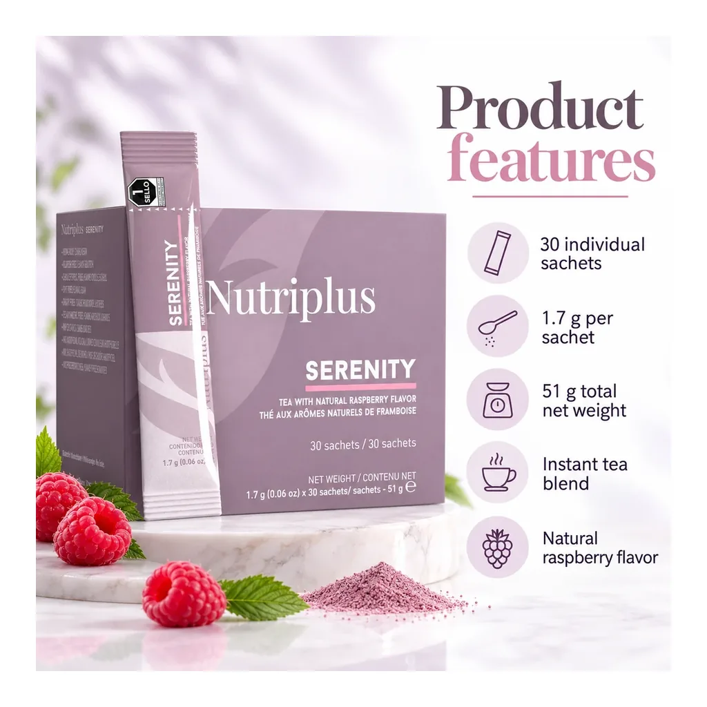FARMASI Nutriplus Serenity Raspberry Tea – 30 sachets of 1.7 g, 51 g net weight, instant tea blend FARMASI Nutriplus Serenity Raspberry Tea – 30 sachets of 1.7 g, 51 g net weight, instant tea blend