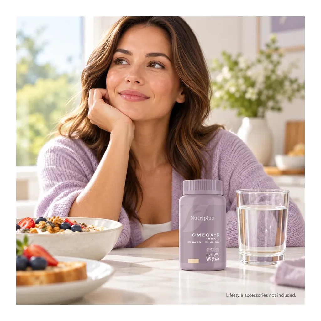 FARMASI Nutriplus Omega-3 – Adult at breakfast; food and water glass not included FARMASI Nutriplus Omega-3 – Adult at breakfast; food and water glass not included
