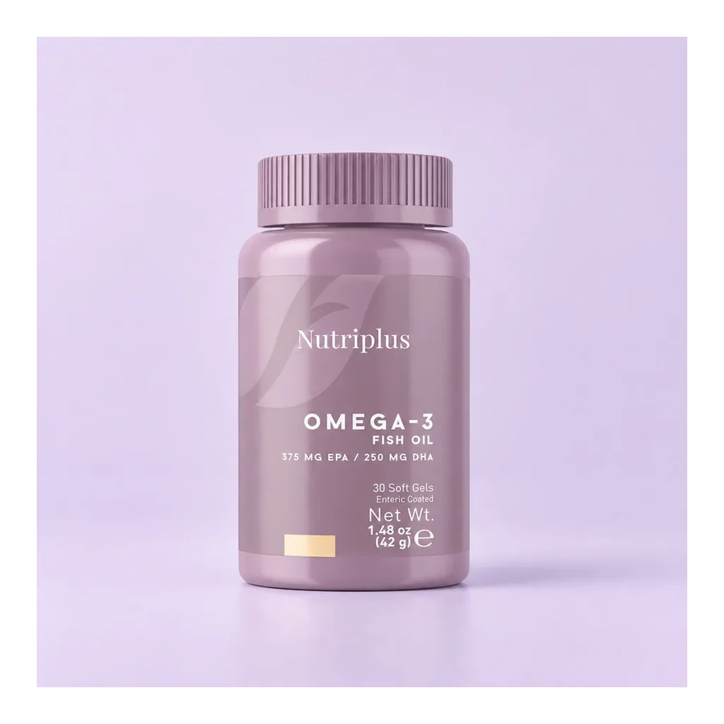 FARMASI Nutriplus Omega-3 – Bottle in a lavender decorative scene FARMASI Nutriplus Omega-3 – Bottle in a lavender decorative scene