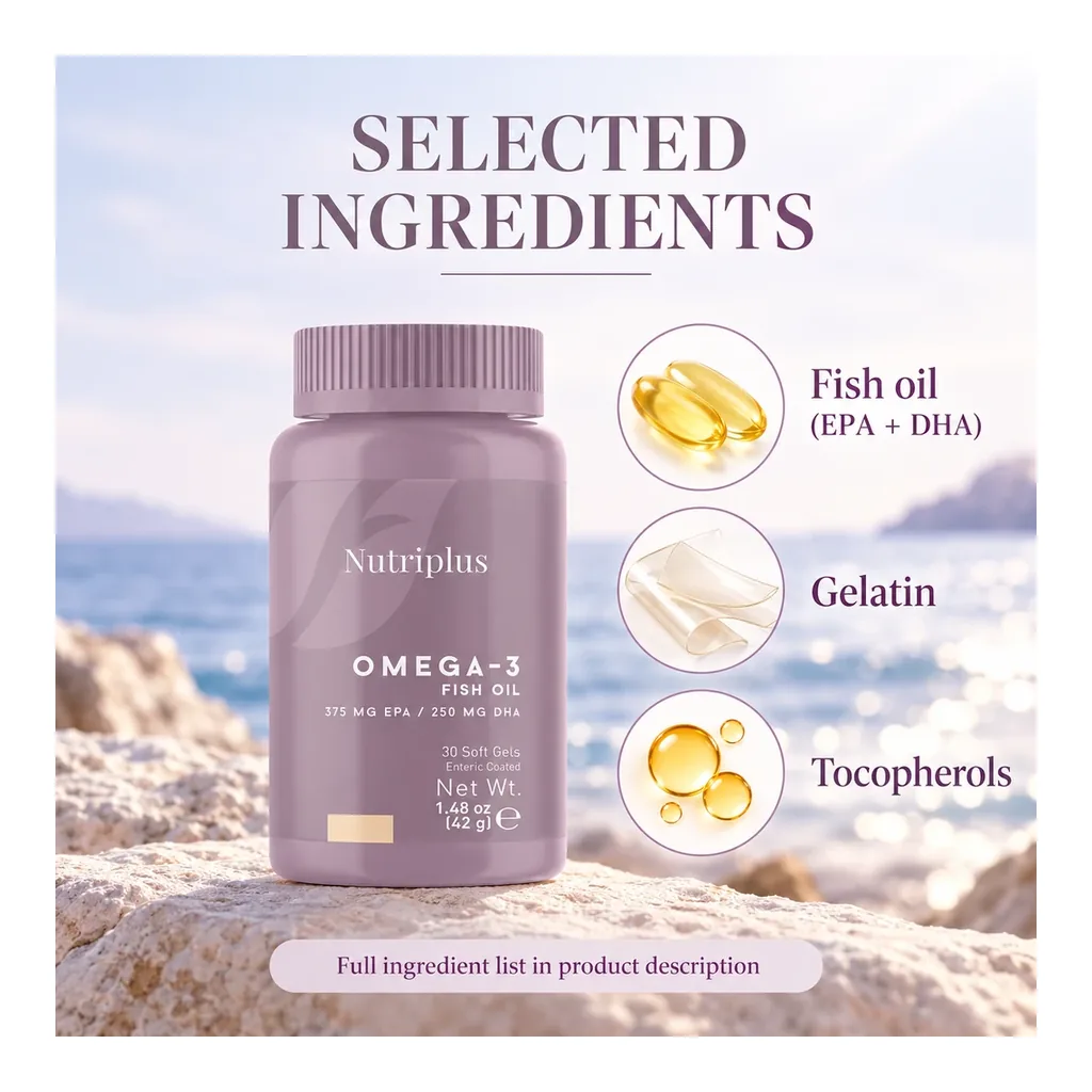 FARMASI Nutriplus Omega-3 – Selected ingredients: fish oil, gelatin and tocopherols FARMASI Nutriplus Omega-3 – Selected ingredients: fish oil, gelatin and tocopherols