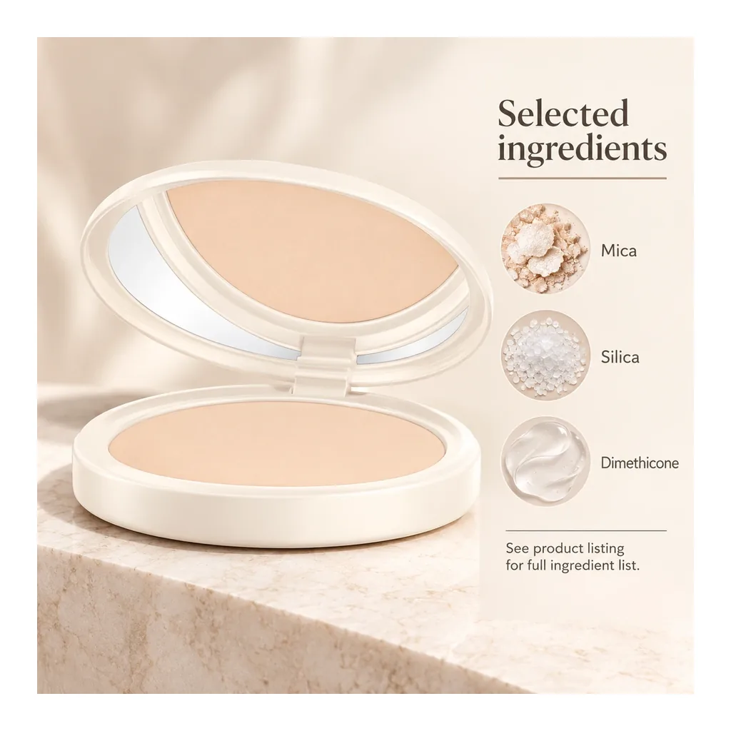 FARMASI BB Powder 01 Cool Light — Selected ingredients FARMASI BB Powder 01 Cool Light with selected ingredients mica, silica and dimethicone