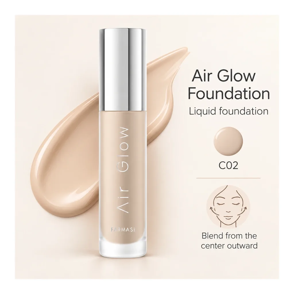 FARMASI Air Glow Foundation C02 — Product features FARMASI Air Glow Foundation in shade C02, product features