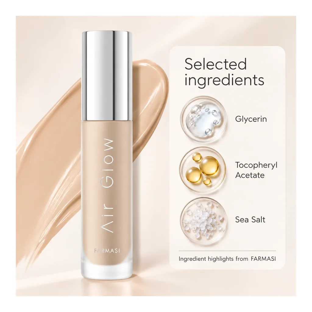 FARMASI Air Glow Foundation C02 — Selected ingredients FARMASI Air Glow Foundation in shade C02, selected ingredients