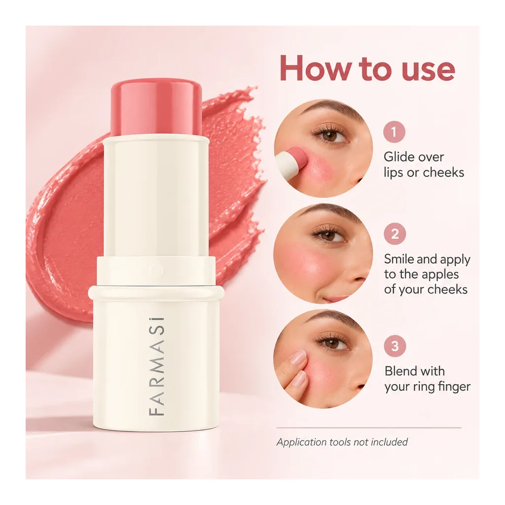 FARMASI Creamy Stick Blush Joy — Directions for use FARMASI Creamy Stick Blush in shade Joy, directions for use