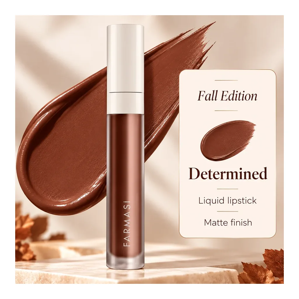 FARMASI Matte Liquid Lipstick Fall Edition Determined — Product features FARMASI Matte Liquid Lipstick Fall Edition in shade Determined, product features