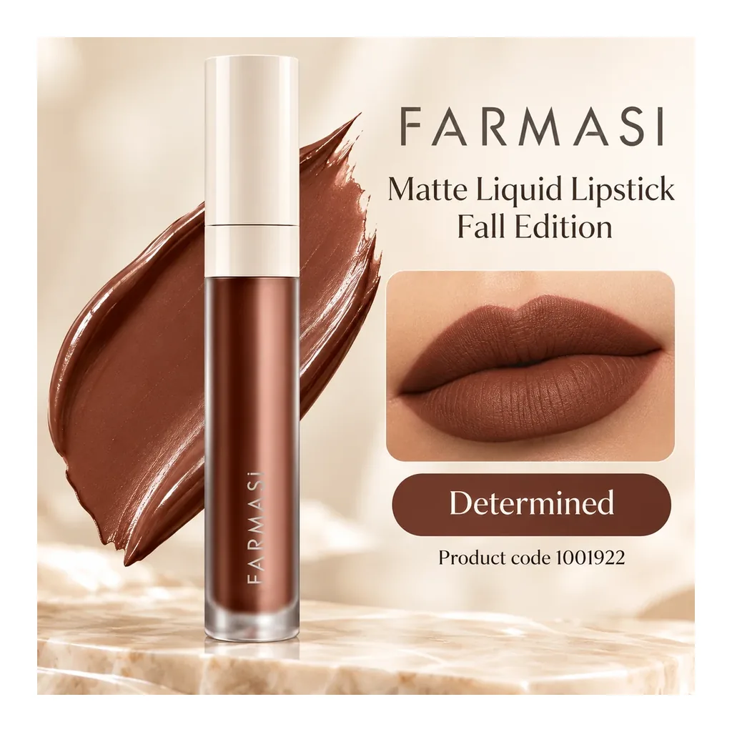 FARMASI Matte Liquid Lipstick Fall Edition Determined — Product identification FARMASI Matte Liquid Lipstick Fall Edition in shade Determined, product identification