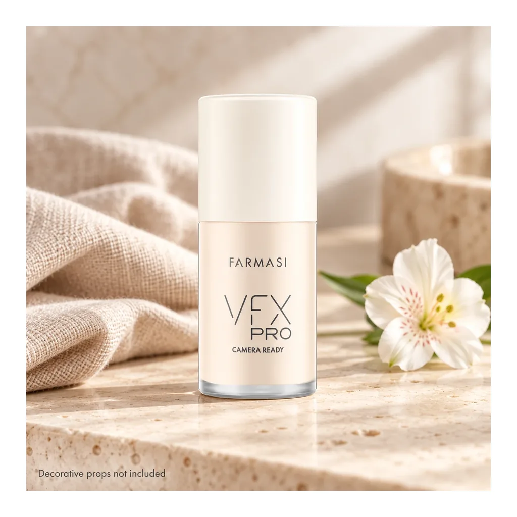FARMASI VFX PRO Camera Ready Foundation 00 Alabaster — Decorative scene FARMASI VFX PRO Camera Ready Foundation in shade 00 Alabaster, decorative scene