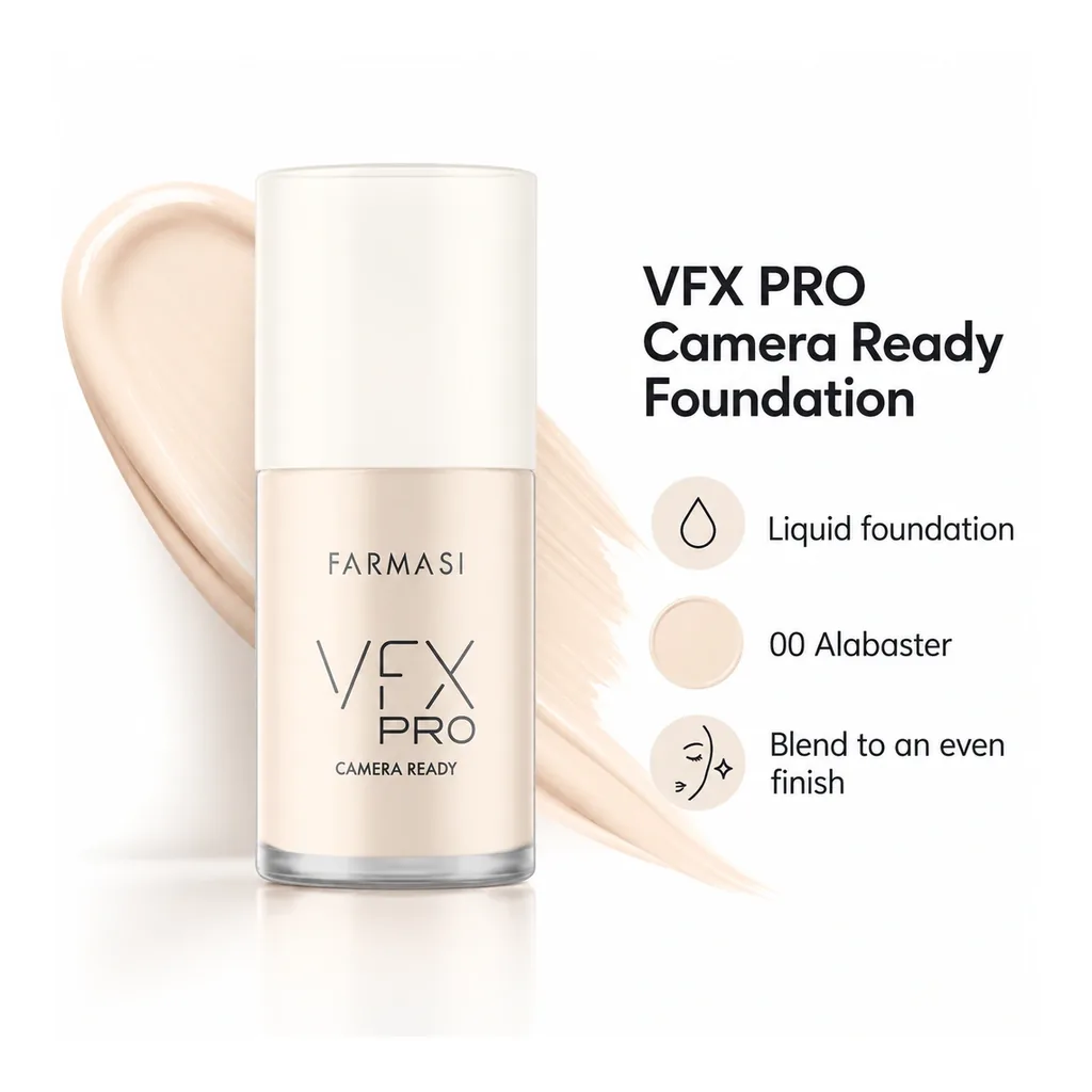 FARMASI VFX PRO Camera Ready Foundation 00 Alabaster — Product features FARMASI VFX PRO Camera Ready Foundation in shade 00 Alabaster, product features
