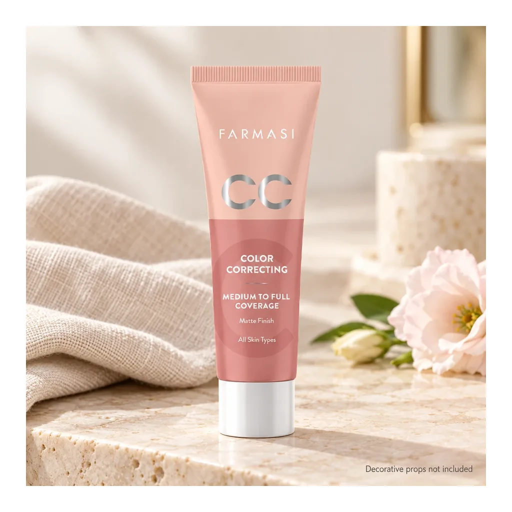 FARMASI CC Color Correcting Cream 00 Fair — Decorative scene FARMASI CC Color Correcting Cream in shade 00 Fair, decorative scene