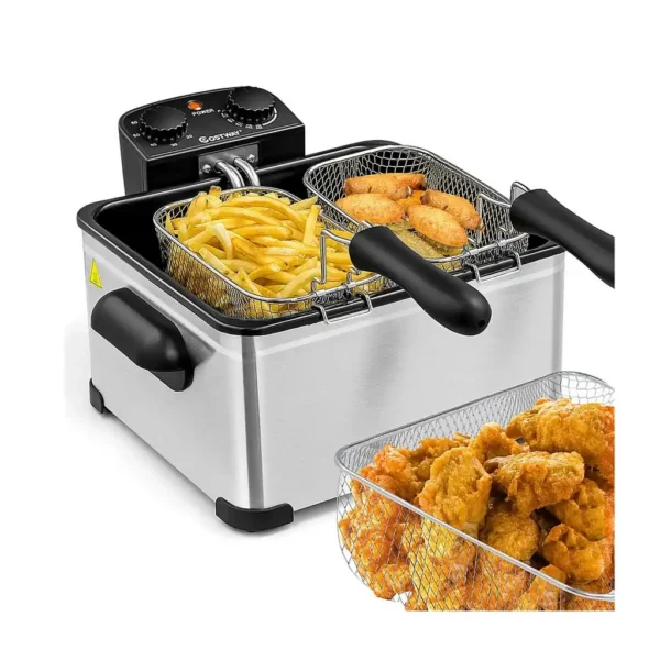 10097834_sd.jpg Costway - Electric Deep Fryer 5.3QT/21-Cup 1700W with Triple Basket - Black/Silver