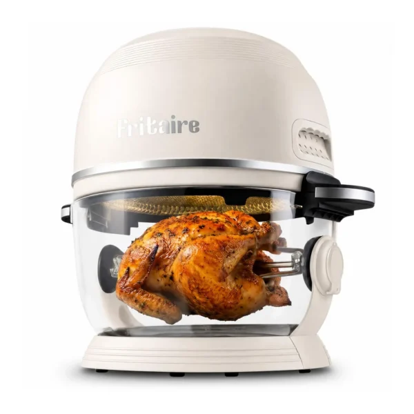 10180366_sd.jpg Fritaire - Non-Toxic Air Fryer - Glass Air Fryer, 5qt, Teflon-Free, PFOA-Free, w/ Accessories - Rotisserie and Tumbling Basket - Lily White