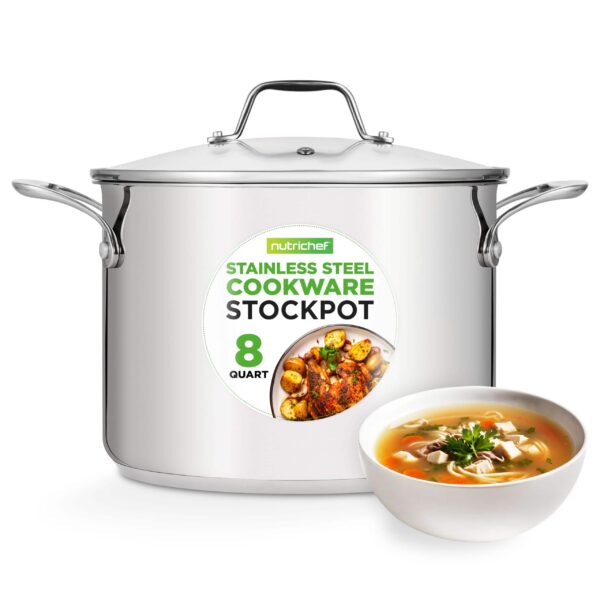 10296b0a-58e3-4c13-b243-5397d54f577b.jpg NutriChef - 8-Quart Stainless Steel Stock Pot, Induction-Compatible with See-Through Lid - NCSP8 - Silver
