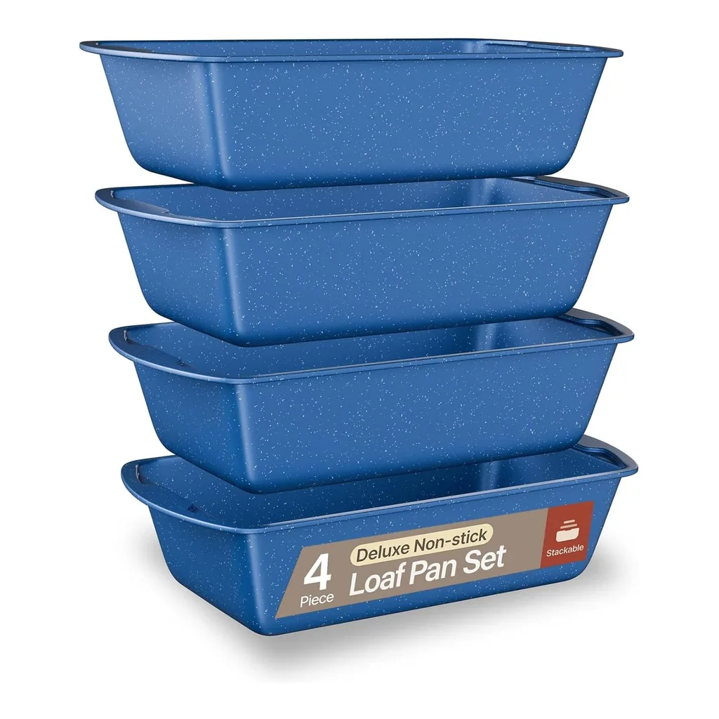 10711891-a0e6-406e-b315-18ea7004f4fa.jpg Bakken- Swiss - Loaf Pan Set of 4 – 11" Nonstick Carbon Steel, PTFE-Free, Oven Safe, Stackable, Dishwasher Safe - Blue Marble
