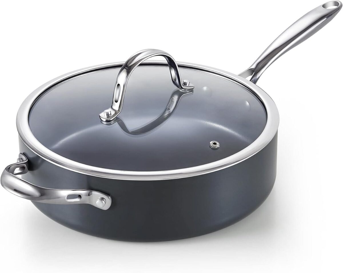 1080adf3-dec8-4e6f-a151-37475d8ce96f.jpg Cooks Standard - 4-QT Nonstick Deep Sauté Pan with Lid, 10.5-inch Deep Frying Pan Hard Anodized Induction Large Skillet - Black