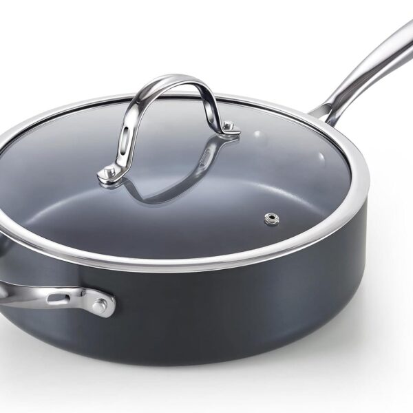 1080adf3-dec8-4e6f-a151-37475d8ce96f.jpg Cooks Standard - 4-QT Nonstick Deep Sauté Pan with Lid, 10.5-inch Deep Frying Pan Hard Anodized Induction Large Skillet - Black