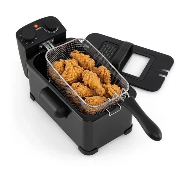11985046_sd.jpg Costway - 3 Liter Electric Deep Fryer 1700W Oil Fryer with Detachable Frying Basket - Black-Mechanical Knob