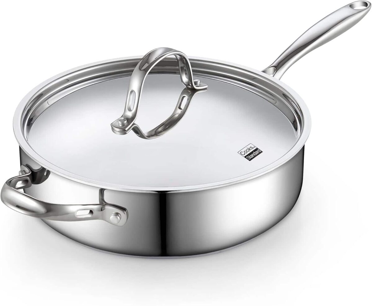 119ad5ef-35e6-4902-9d04-356aad5b2806.jpg Cooks Standard - Classic 4qt 10.5 Inch S/S Deep Frying Sauté Pan Skillet W/ Lid, Induction Dishwasher Oven Safe,Stay cool handle - Stainless Steel