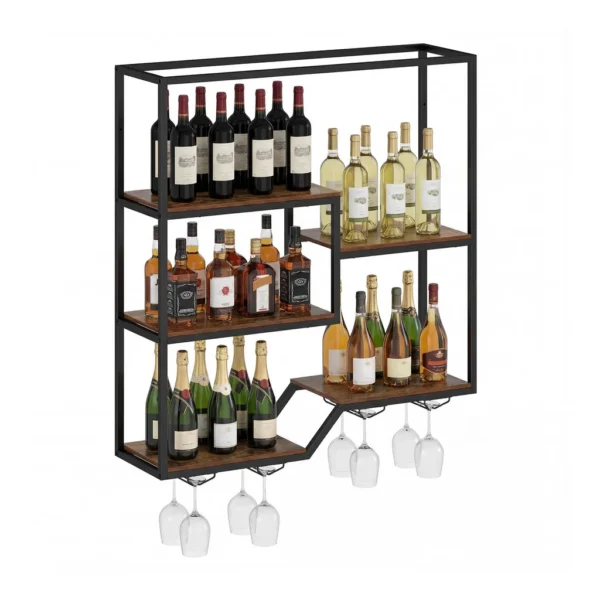 11c7a22c-c43f-407f-a885-c600e6816e41.jpg Gymax - Wall Mounted Wine Rack 6-Tier Hanging Bar Shelf w/ Bottle Display Shelf - Brown