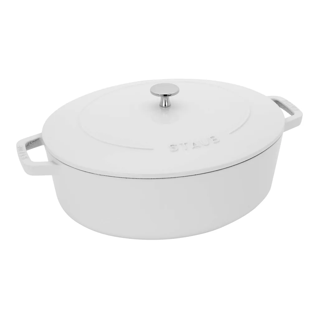 11f82364-db6c-466e-9258-999577753bde.jpg Staub - Cast Iron 6.25-qt Shallow Oval Dutch Oven - White