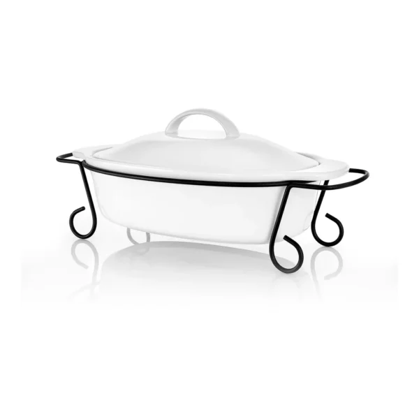 1218fc97-bab0-48cb-bce3-b038b44098d4.jpg Gibson - Elite Gracious Dining 2 Piece Oval Stoneware Bakeware with Lid and Metal Rack - White