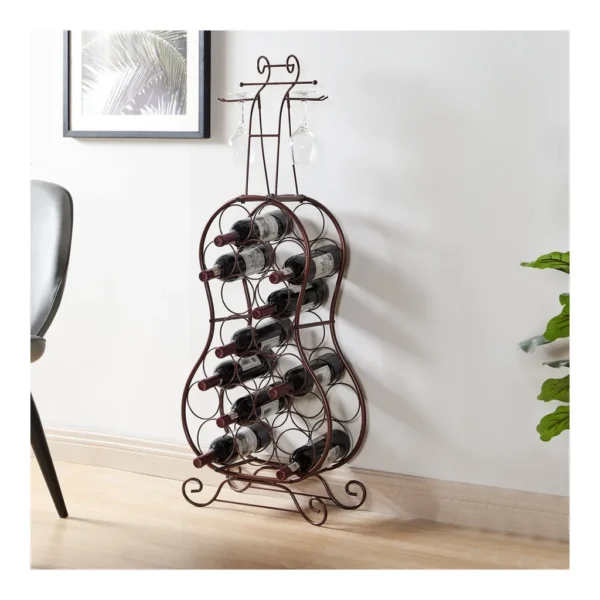 124b143d-4c41-4dd8-ba23-eb15190346a0.jpg Kings Brand Furniture - Cello-Shaped 19-Bottle Bronze Metal Wine Rack - Rust/Copper